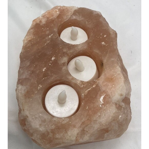 Himalayan Salt 3 Hole Candle Holder with Cylinder Candles without box 5 Pounds - Picture 10 of 13